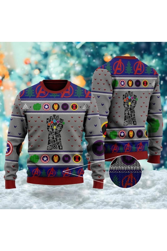 Superhero Icon Ugly Christmas Sweater, Superhero Team Xmas Sweatshirt, Christmas Gift for Men Women Kid, Hero Group Christmas Shirt