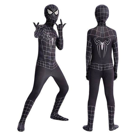 Superhero Integrated Hood Mask Costume, Superhero Stretch Hero Outfit, Web & Armored Print Full Coverage Stretch Jumpsuit Halloween Role Play Outfit With Hood Mask, 120