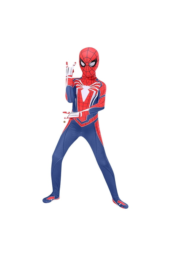 Superhero Integrated Hood Mask Costume, Superhero Stretch Hero Outfit, Web & Armored Print Full Coverage Stretch Jumpsuit Halloween Role Play Outfit With Hood Mask, 140