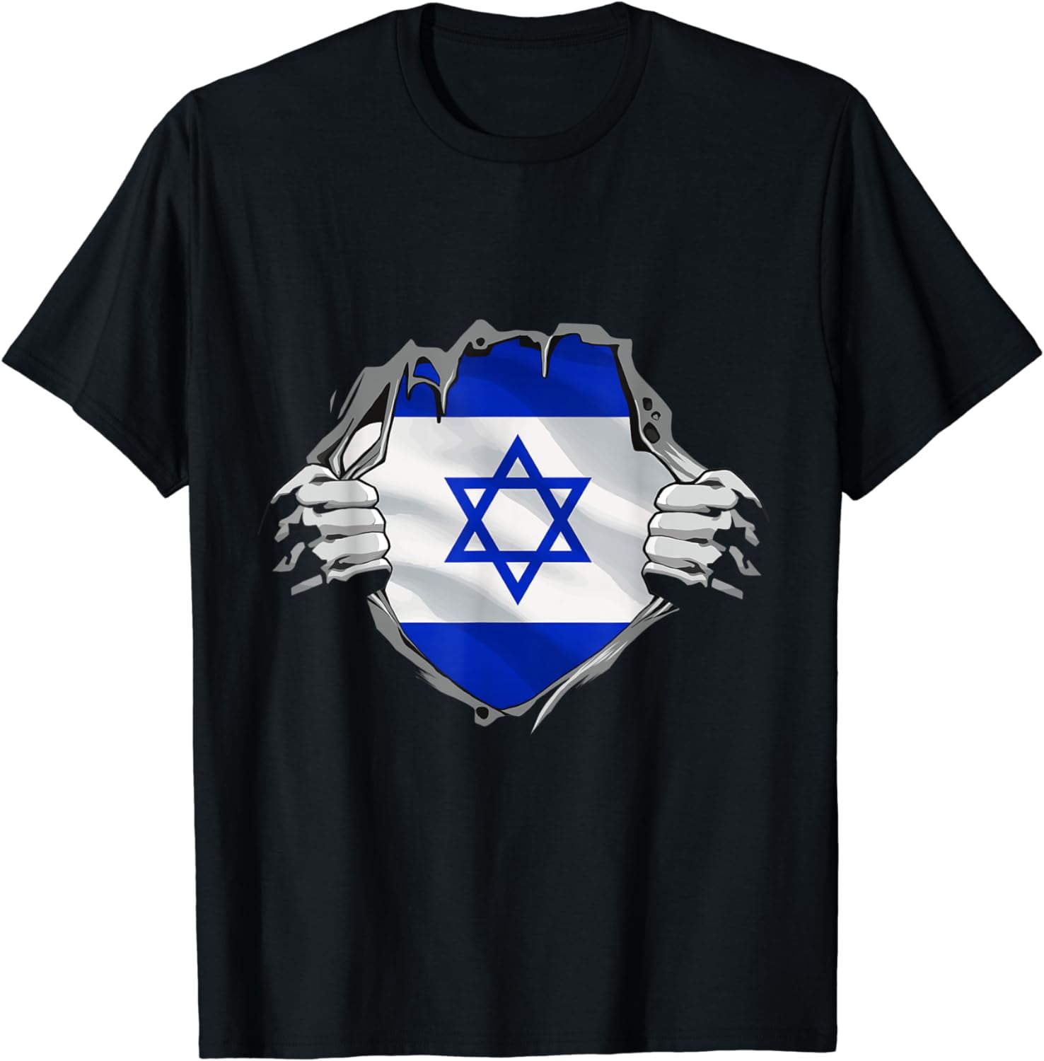 Superhero Israel Flag Israeli Hands Opening Shirt Chest TShirt