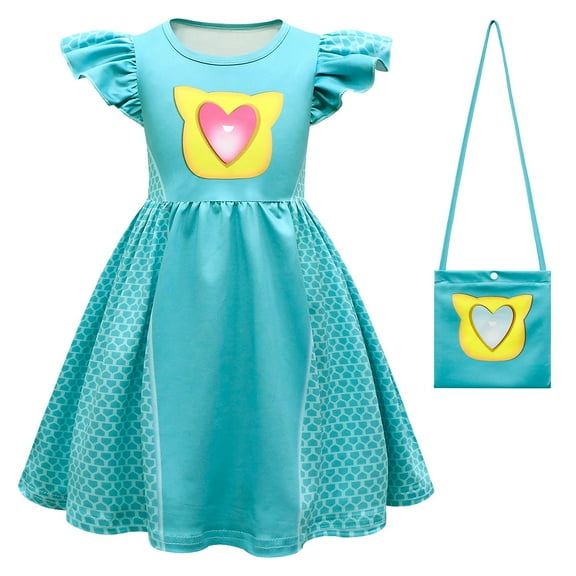 Superhero Kittens Costume Dress for Girls, Halloween Short Sleeve Fancy Dress w/Bag, Size 2-8T