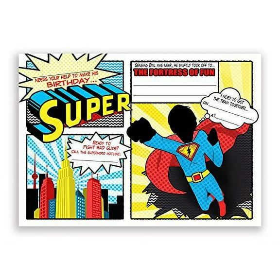 Superhero LARGE Invitations - 10 Invitations 10 Envelopes