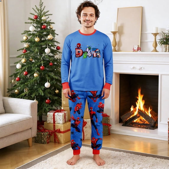 Superhero Long Sleeve Family Matching Pajamas Set Hero Pattern Sleepwear Spider Loungewear Nightwear for Christmas Holiday Men 3XL
