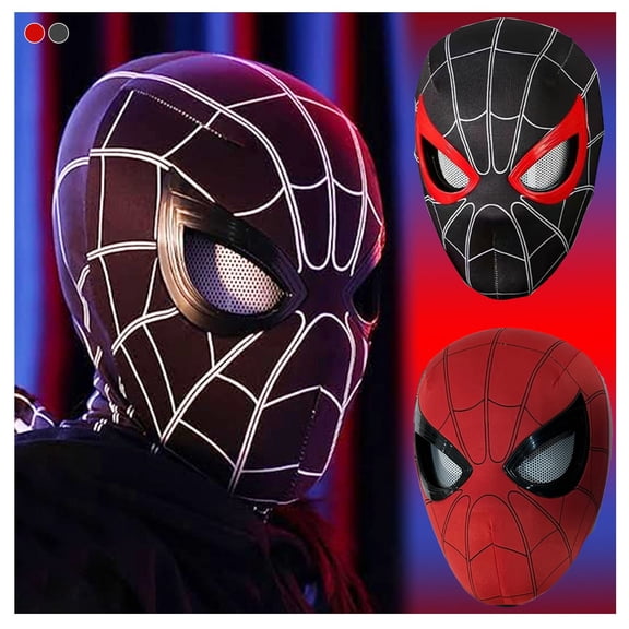 Superhero Mask, Electric Superhero Role-Playing Mask with Moving Eyes and LED Lights, Full Face Movable Eyes Remote Control Mask, Perfect for Men Halloween & Christmas Dress Up-Black