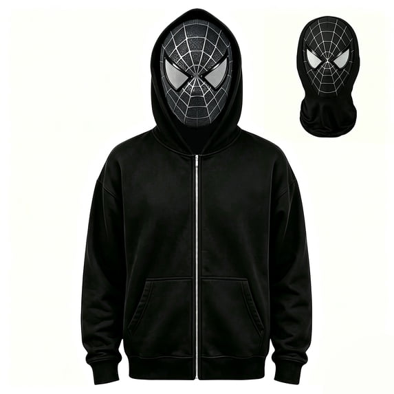 Superhero Masked Zip Up Hoodie, Movie Character Graphic Print Full Zip Pocket Sweatshirt Apparel for Boys Girls Cosplay Party