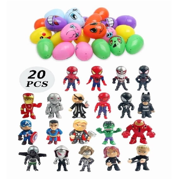 Superhero Mini Action Figure Set, 20 Pieces - Bonus Included 24 Printed Easter Eggs!