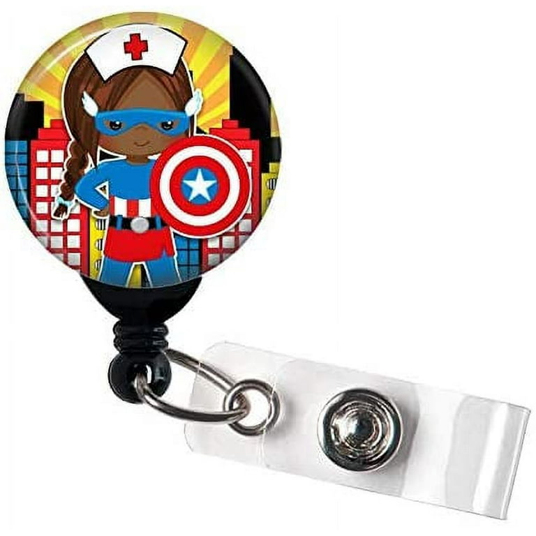 Superhero Nurse African American - Retractable Badge Reel With Swivel Clip  34 inch cord - Badge Holder / Nurse Badge / RN / LPN / Cute Badge Holder 