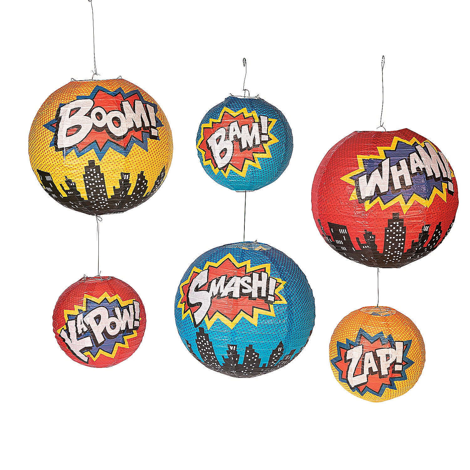 Superhero Party Lanterns (6Pc) - Party Decor - 6 Pieces