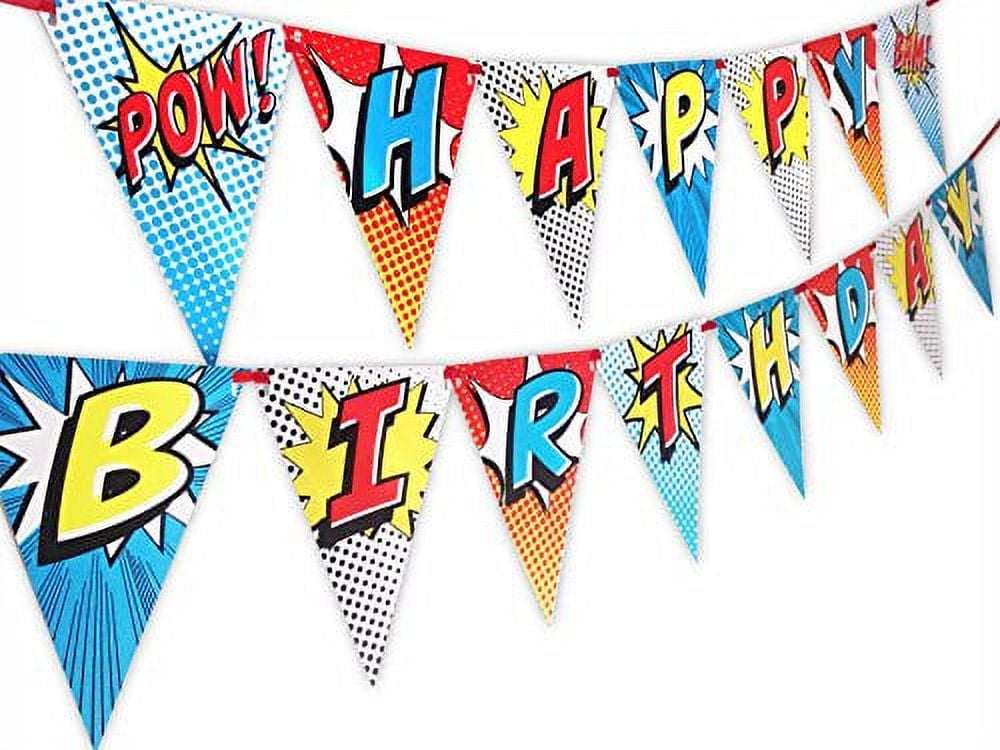 POP PARTIES Superhero Red Happy Birthday Banner Pennant