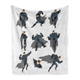 thumbnail image 1 of Superhero Soft Flannel Fleece Throw Blanket, Fun Cartoon Man in Costume Posing Hero Flying Running Superpowers Art Print, Cozy Plush for Indoor and Outdoor Use, 50" x 70", White Grey, by Ambesonne, 1 of 6