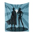 thumbnail image 1 of Superhero Soft Flannel Fleece Throw Blanket, Man and Woman Superheroes Costume Capes Night Protector in Moonlight, Cozy Plush for Indoor and Outdoor Use, 50" x 70", Blue Teal, by Ambesonne, 1 of 5