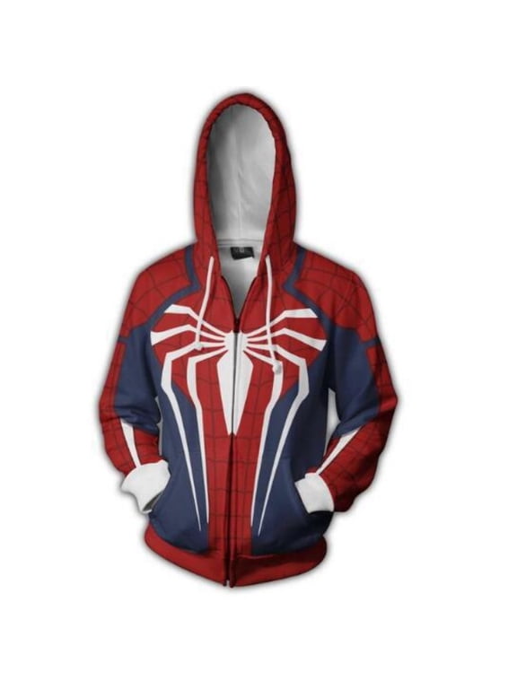 Superhero Spide Hero Zip Up Hoodie, Graphic Hooded Jacket, Unisex Spide Hoodie Cosplay Costume Outerwear for Halloween Party, Dress Up & Streetwear