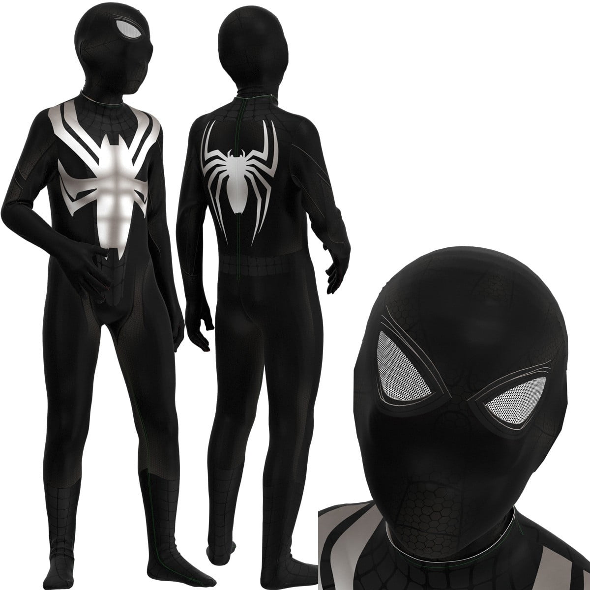 Kids Halloween Spider Costume - Purple & Black Striped Jumpsuit With 3D Hood, Stretchy & Soft For Boys