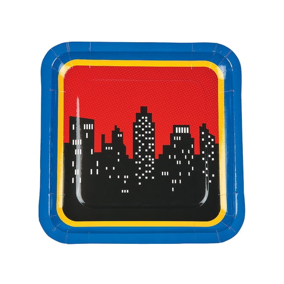 Superhero Square Dinner Plates - Party Supplies - 8 Pieces