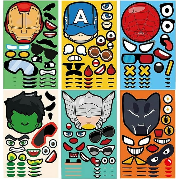 Superhero Stickers Book for Kids Crafts-24 Sheets of Waterproof Sticker Make a Face DIY Boys Toys Gift for Laptops,Wall,Water Bottle and Party Favors Supplies