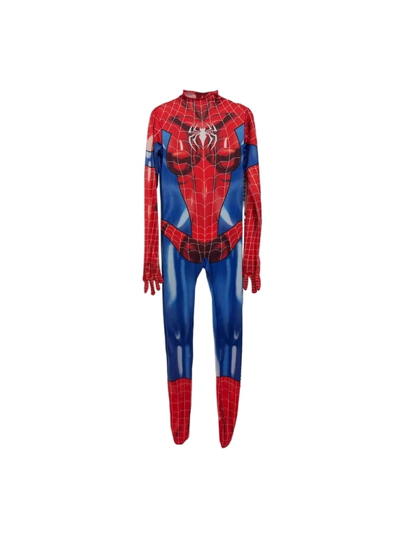 Superhero Stretchy Cosplay Jumpsuit Detailed Web Lattice Printed Stage Presentation Apparel for Women Comic Con Gala