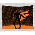 thumbnail image 1 of Superhero Tapestry, Hero in Disguise at Night with Super Powers Hand Drawn Style Muscular Man Print, Wall Hanging for Bedroom Living Room Dorm Decor, 80W X 60L Inches, Orange Black, by Ambesonne, 1 of 2