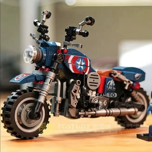 Superhero Themed Motorcycle Building Block Set, 200+ Pieces, Blue and Red Off-Road Bike Model