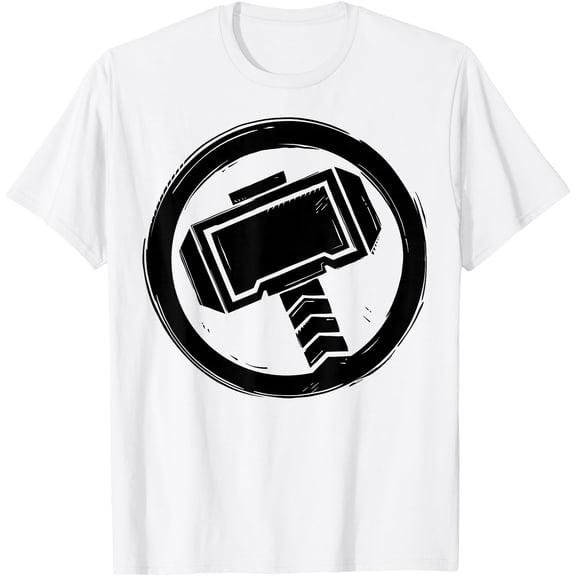 Superhero Thor Woodcut Hammer Logo DTG Print Unisex T-Shirt