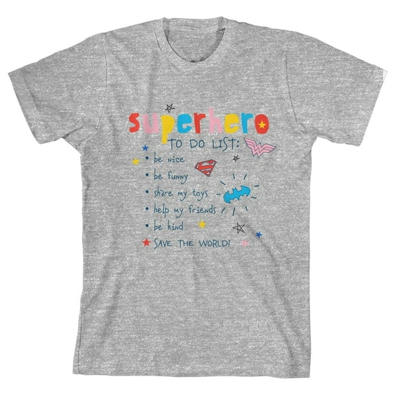 Superhero To Do List Youth Athletic Gray Graphic Tee-L