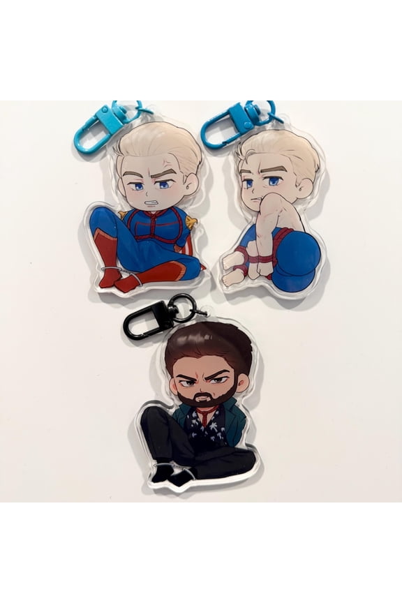 Superhero Villain Duo Double-Sided Acrylic Keychain Cute Chibi Bag Charm Fan Gift, random 1 pack