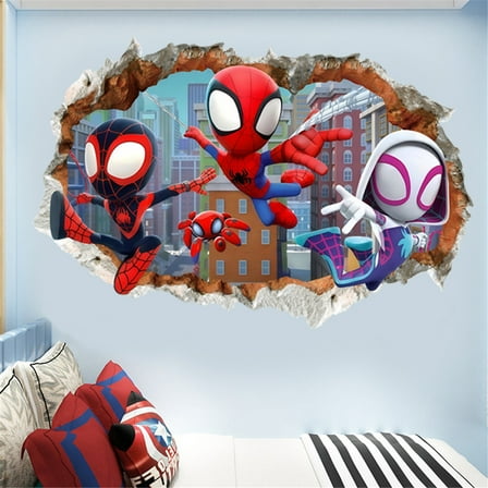 Superhero Wall Stickers Spiderman Wall Decal Self-Adhesive Cartoon Wall Paper For Boys Girls Room Bedroom Living Room Decoration