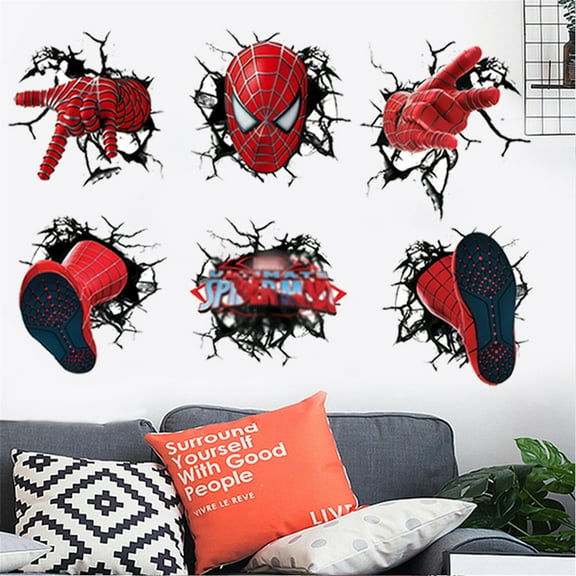 Superhero Wall Stickers Spiderman Wall Decal Self-Adhesive Cartoon Wall Paper For Boys Girls Room Bedroom Living Room Decoration
