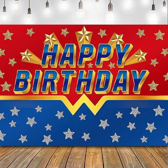 Superhero Women Birthday Party Decoration Supplies, 5 * 3ft Hero Red and Blue Photo Booth Backdrop Banner, Kids Girl Baby Shower Birthday Party Photography Background