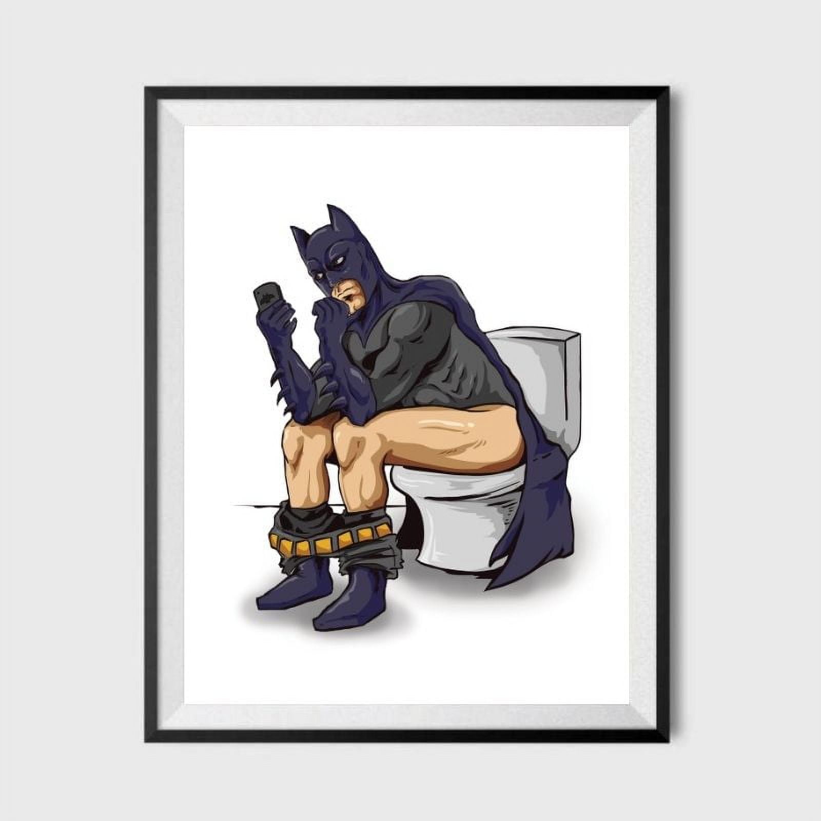 Superhero in Black Cape On The Toilet Bathroom Poster 11x17