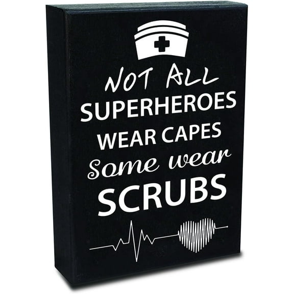 Not All Superheroes were Capes Some Wear Scrubs Nurse Inspirational Wood Box Signs Home Wall Decorations Wooden Art Decor Blocks Desk and Door Decor Art for DIY Home Office 3.94 x 5.91 Inch