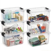 Superio 1.05 Quart Mini Clear Plastic Storage Container with Lid, Stackable Small Organizer Box for Crayons, Art Supplies, Beads, Sewing, Stationery & Food Storage, 6 Pack