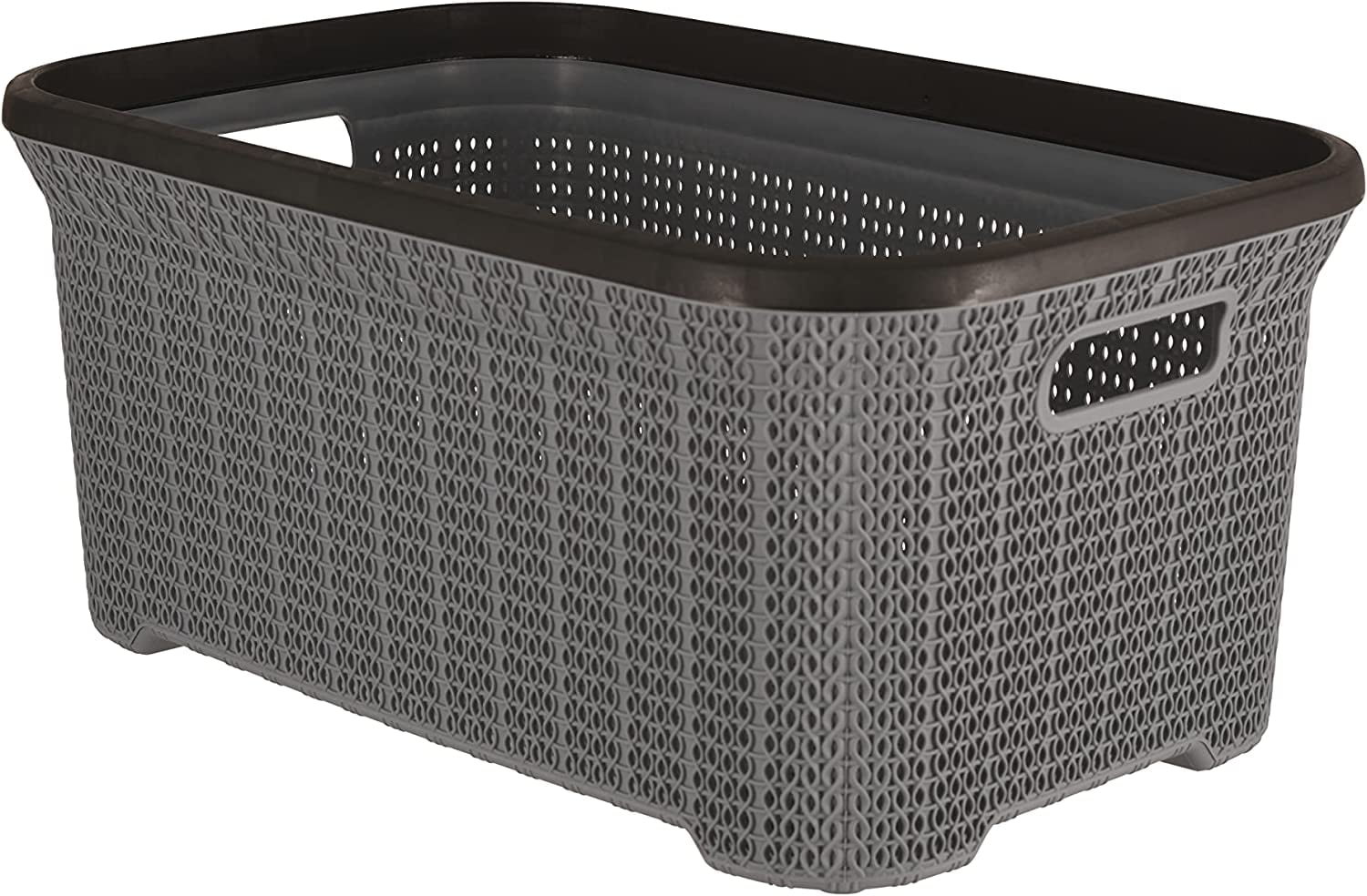 Gray Wicker Knit Design Laundry Basket with Cut-out Handles