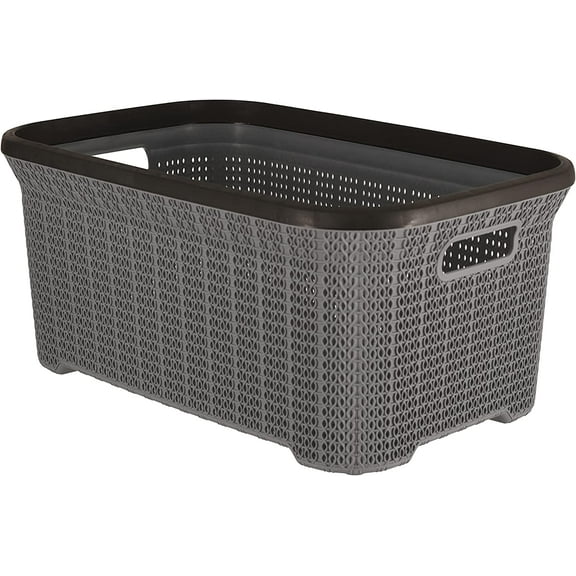 Superio Laundry Basket Knit Style Storage Hamper Basket with Cutout Handles 40Liter Grey Easy Storage Dirty Clothes in Laundry Room, Bathroom, or Bedroom