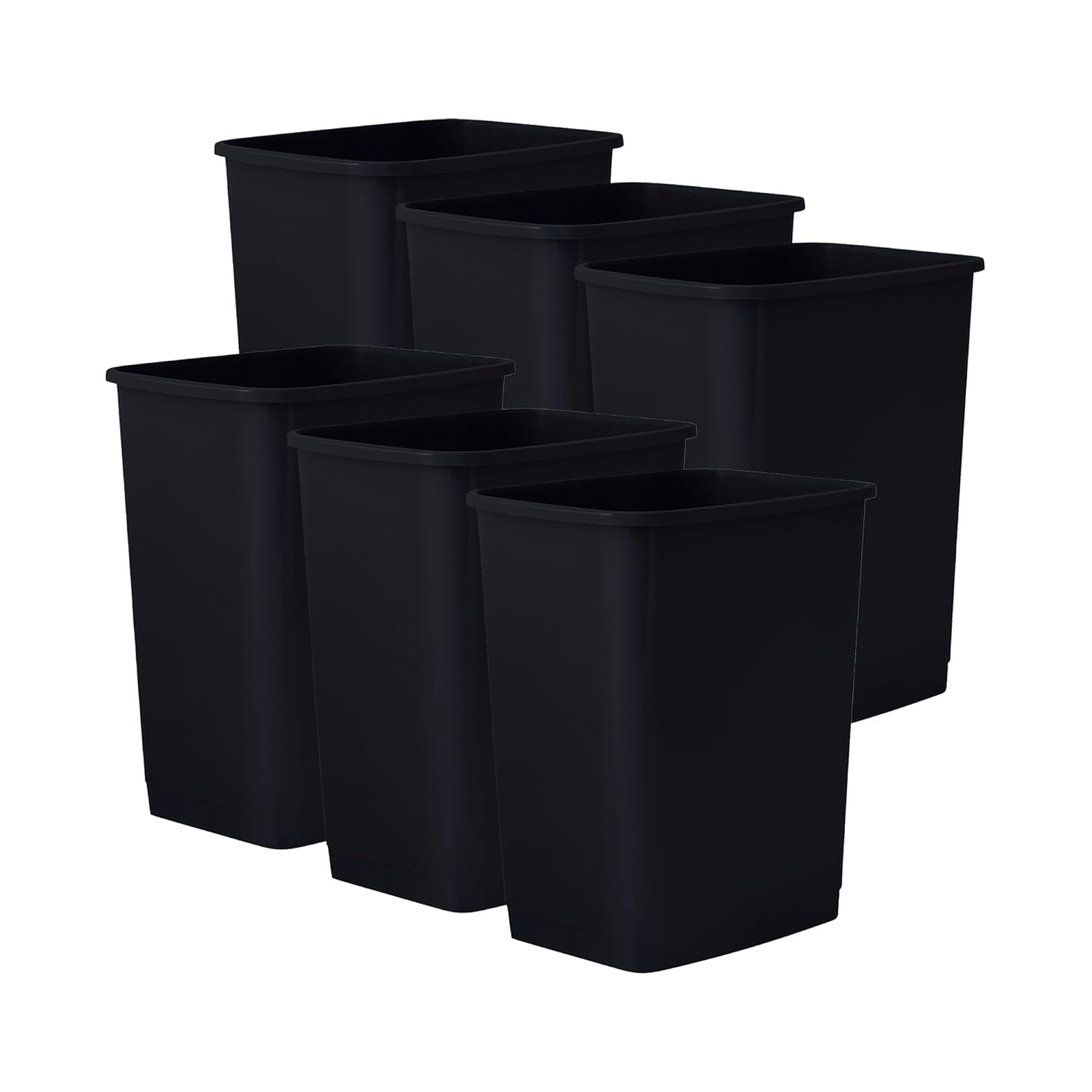 Superio 1.25 Gal Mini Plastic Trash Can, Small Waste Bin for Countertop, Desk, Vanity, Bathroom 5 Quart (6, Black)