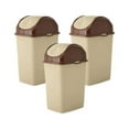 thumbnail image 1 of Superio 1.25 Gal Mini Plastic Trash Can with Swing Top Lid Small Waste Bin for Countertop, Desk, Vanity, Bathroom 5 Quart (Beige/Brown, 3 Pack), 1 of 5