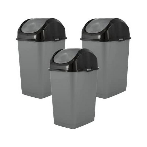 Superio 1.25 Gal Mini Plastic Trash Cans with Swing Top Lid, (3 Pack) Small Waste Bin for Countertop, Desk, Vanity, Bathroom 5 Quart (Grey/Black)