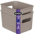 thumbnail image 1 of Superio 1.5 L Mini Ribbed Storage Bin- Plastic Storage Basket (Taupe, 2 Pack), 1 of 6