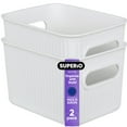 thumbnail image 1 of Superio 1.5 L Mini Ribbed Storage Bin- Plastic Storage Basket (White, 2 Pack), 1 of 6