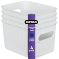 thumbnail image 1 of Superio 1.5 L Mini Ribbed Storage Bin- Plastic Storage Basket (White, 4 Pack), 1 of 6