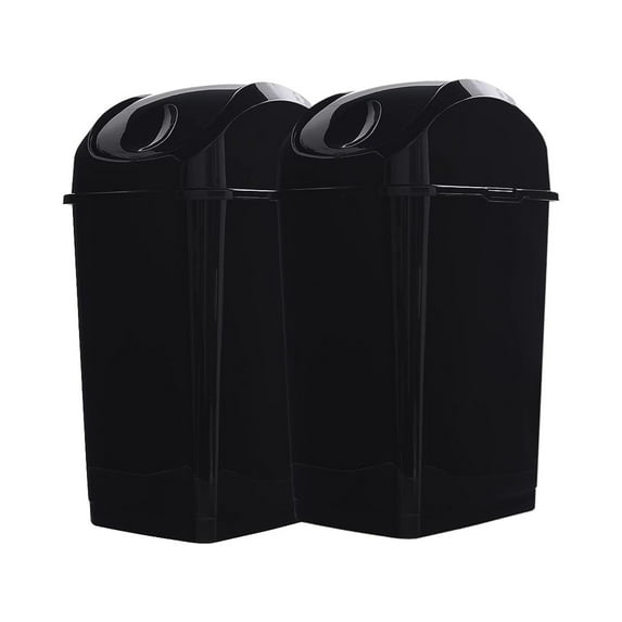 Superio 10.5 Gallon Slim Step On Pedal Plastic Trash Can, Waste Bin for Under Desk, Office, Bedroom, Bathroom - 42 Qt - 2 Pack (Black)