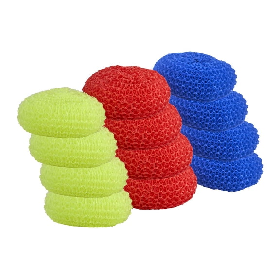 Superio 12 Pack Nylon Round Scouring Pads- Dish Scrubbers, Durable Mesh Scourers