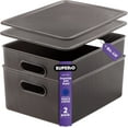thumbnail image 1 of Superio 15L Medium Brown Ribbed Storage Bin with Lid, Plastic (2 Pack), 1 of 6