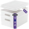 thumbnail image 1 of Superio 15L Medium White Ribbed Storage Bin with Lid, Plastic (2 Pack), 1 of 9
