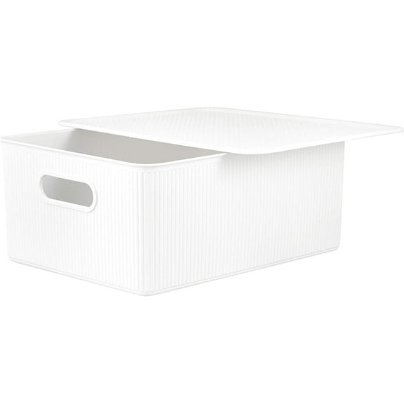 Superio 15L Medium White Ribbed Storage Bin with Lid, Plastic Storage Bin