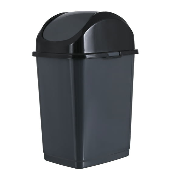 Superio 2.5 Gal Small Plastic Trash Can with Swing Top Lid – Grey/Black