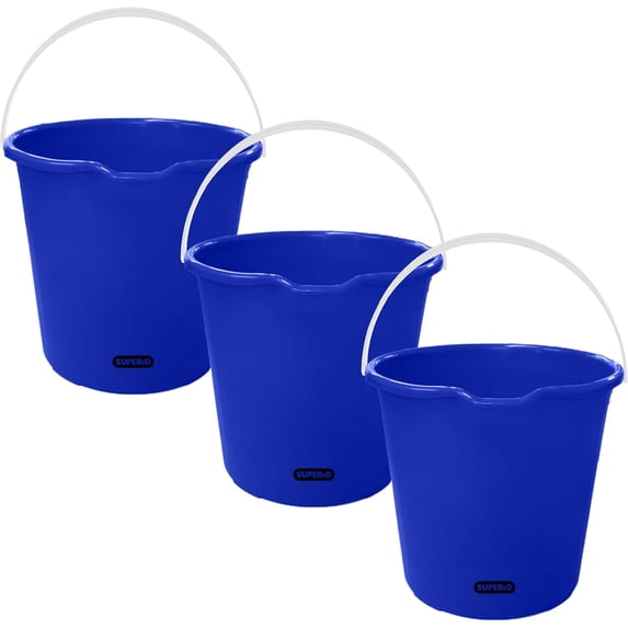 Superio 2 Gallon Bucket, Plastic Cleaning Pail with Handle, Car Wash Bucket, Small Utility Bucket for Mopping, Fishing, Camping & Household Use, Durable Blue - 3 Pack