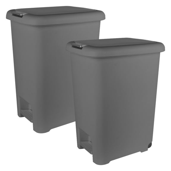 Superio 2-Pack 48L Slim Step & Push Trash Can with Wheels - Dual Opening, Space-Saving Design (17.52"x13.07"x22.24") - Gray