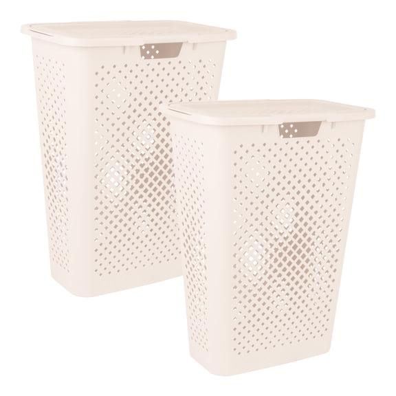 Superio 2-Pack Gradient Hamper with Lid - 45L, Modern Design, Perforated, Slim & Sturdy, Ergonomic Handles - Cream