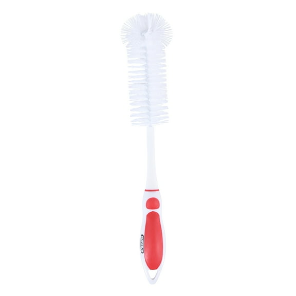 Superio 2-in-1 Bottle Brush with Strong Bristle Brush and Long Rubber Handle, Red