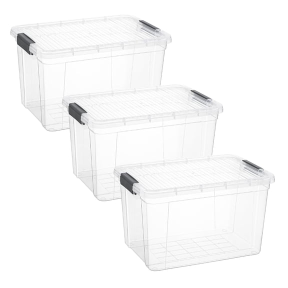 Superio Clear Storage Boxes with Lids, Plastic Container Bins for Organizing, Stackable Crates, BPA Free, Non Toxic, Odor Free, Organizers for Home, Office, School, and Dorm, 13.7 Quart, 3 Pack